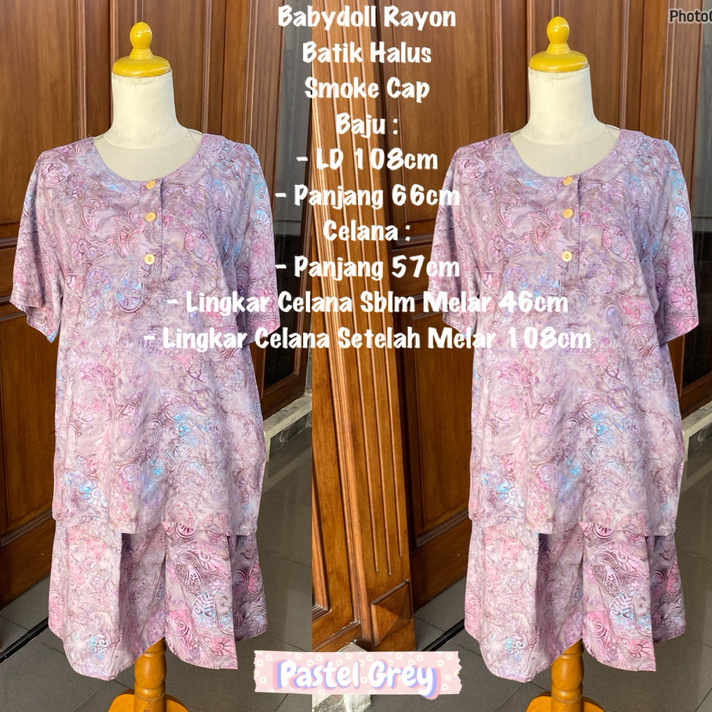BABYDOLL RAYON BATIK HALUS SMOKE CAP STELAN KULOT