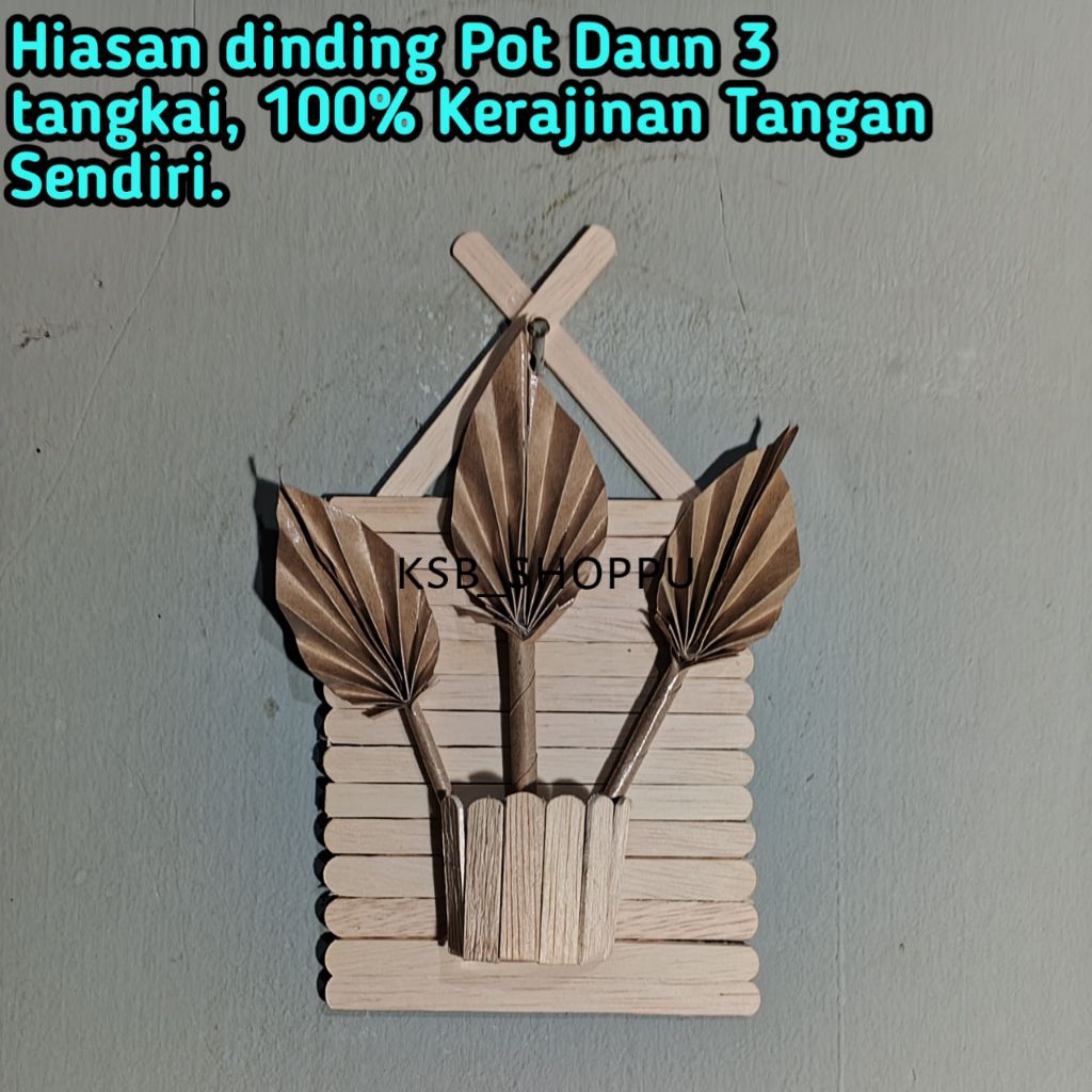 Kerajinan Tangan Hiasan Dinding Pot Bunga Tiga dari Stik Es Krim – Barang Kerajinan Daur Ulang