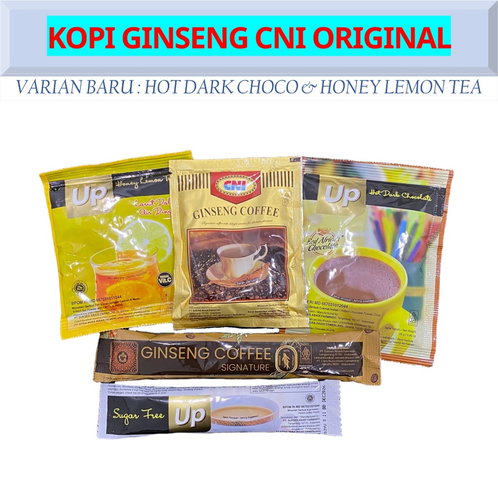 

CNI Kopi Ginseng Original Sachet Signature Coffee Up Sugar Free - Hot Dark Chocolate Honey Lemon Tea