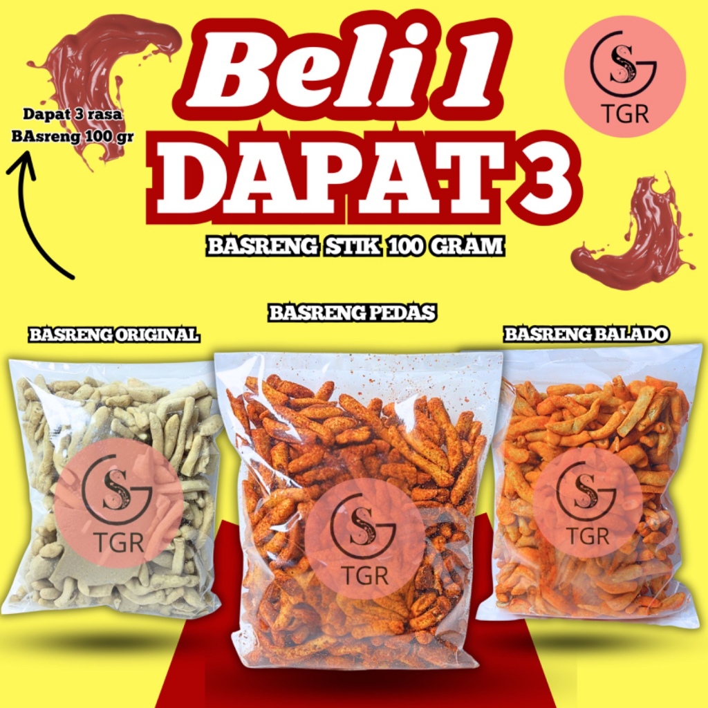 

BELI 1 DAPAT 3 BASRENG STIK IKAN 100GR ( PEDAS,BALADO,ORI ) CEMILAN HITS