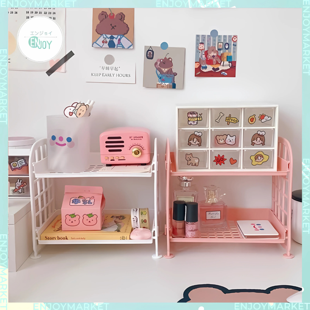 Rak Penyimpanan Serbaguna Alat Tulis Kosmetik Rak Susun 2 Tingkat Mini Aesthetic
