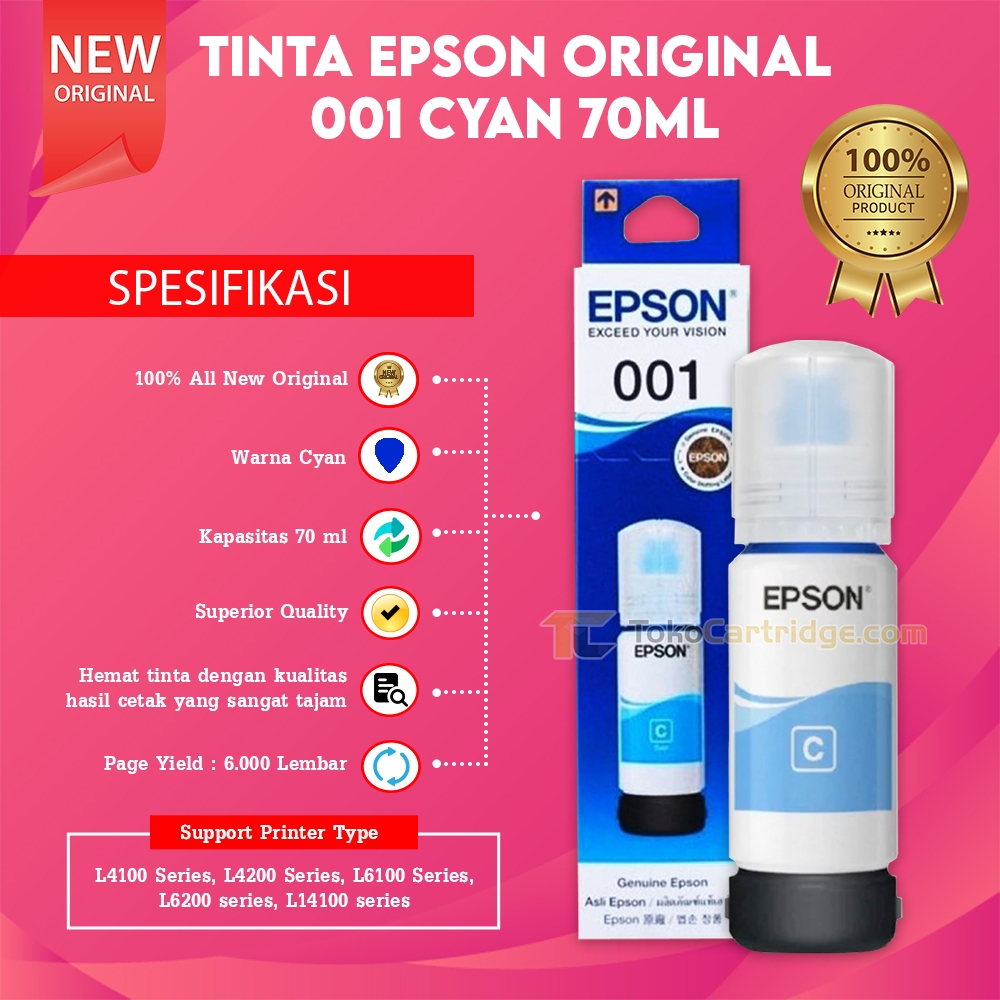 Tinta Epson 001 Original C13T03Y200 C13T03Y300 C13T03Y40 Ink Printer L4150 L4160 L6160 L6170 L6190