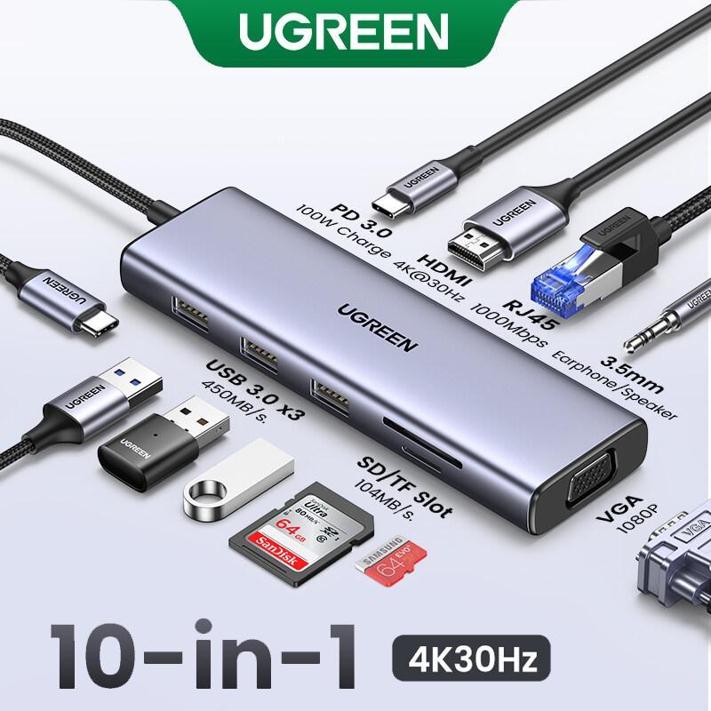 UGREEN USB Hub 10 in 1 Type C To RJ45 HDMI VGA SD Card Aux 3.5mm 15601