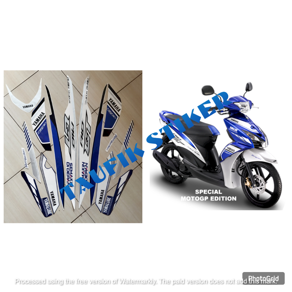 stiker striping motor lis les body yamaha mio gt versi gp 2014 putih biru 1set
