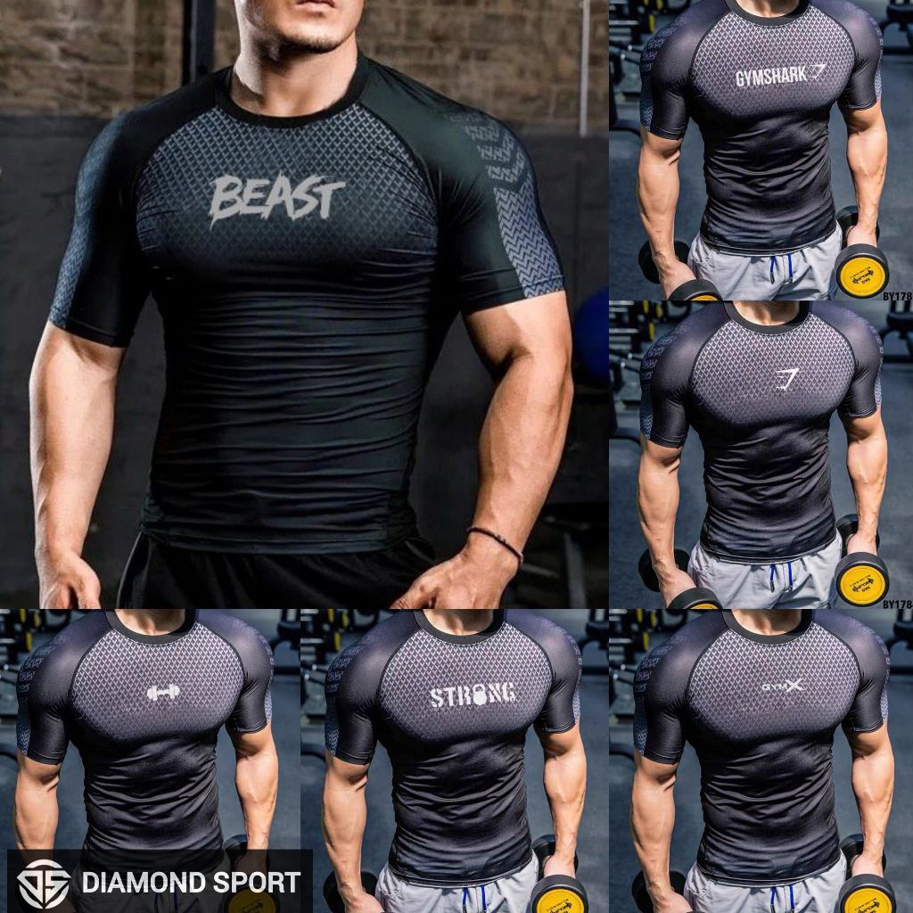 KAOS OLAHRAGA GYM PRIA SPANDEX IMPORT BAJU GYM PRIA PAKAIAN FITNESS PRIA ATASAN OLAHRAGA PRIA SETELA