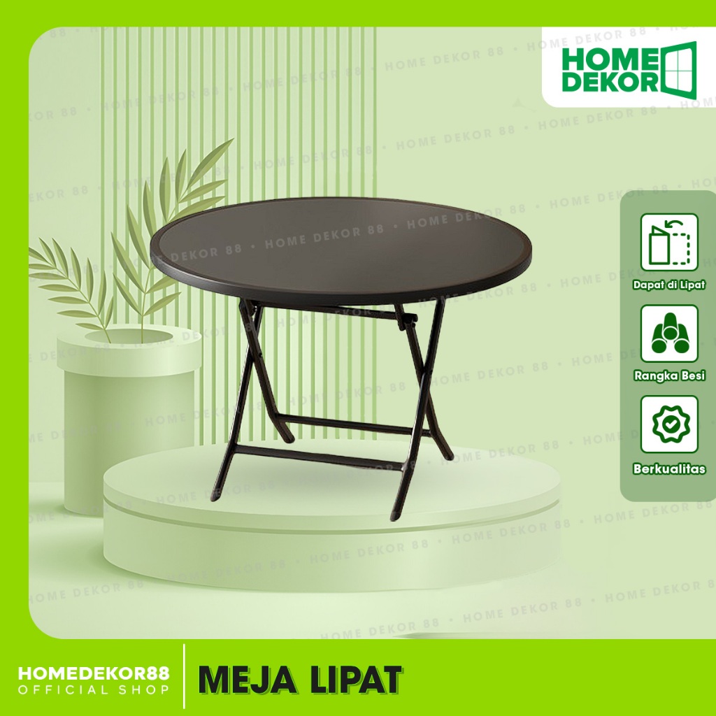 HOMEDEKOR - Meja Bundar Lipat Portable Meja Bulat Bahan Besi Outdoor Meja Kafe Minimalis