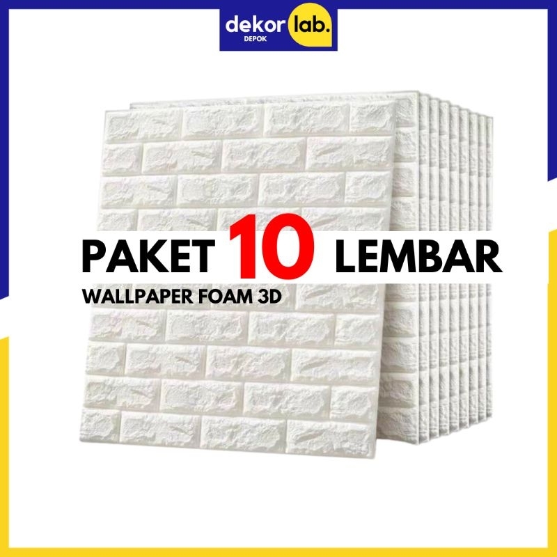 PAKET 10 LEMBAR Wallpaper Foam 3D Motif Putih Ukuran 70x77 cm