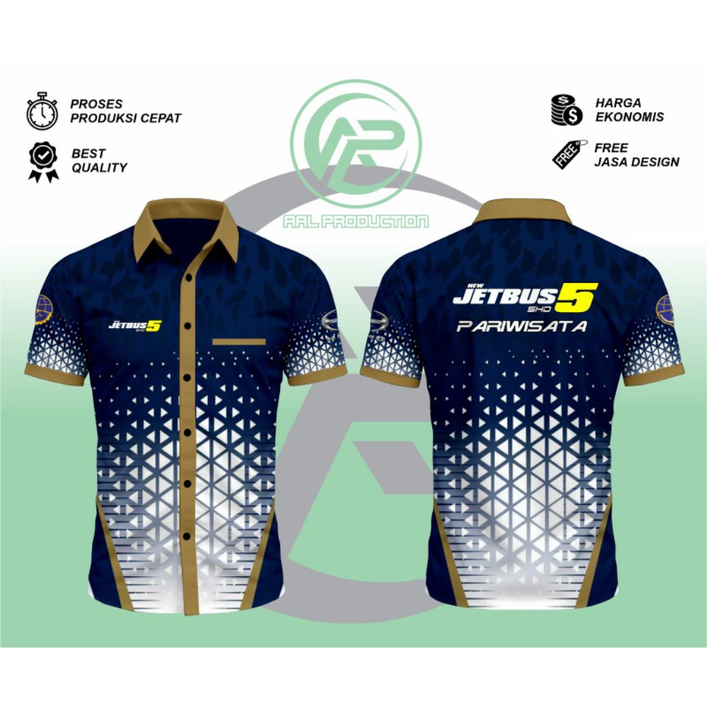 KEMEJA PRINTING JETBUS 5+ PARIWISATA KEMEJA LENGAN PENDEK
