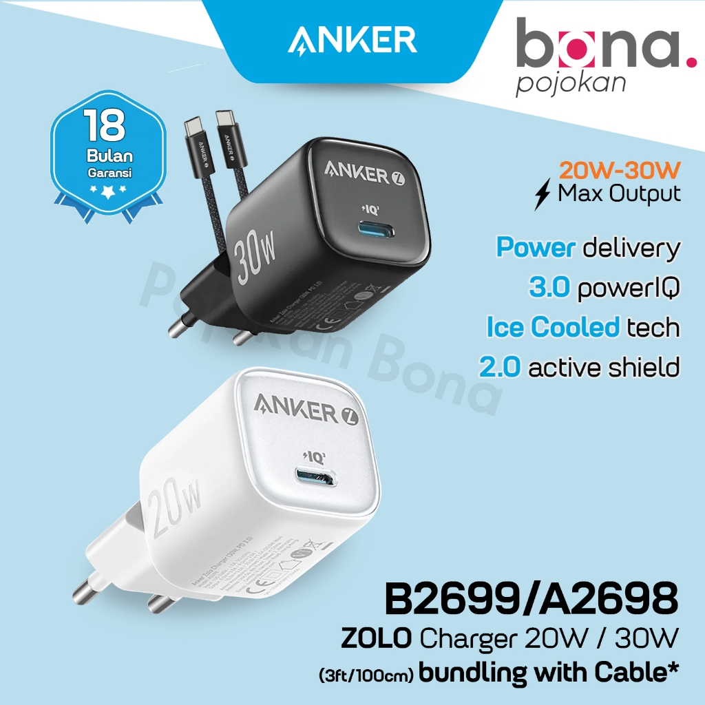 Anker Zolo Charger 30W Type C Bundling Kabel Type C to C Fast Charging
