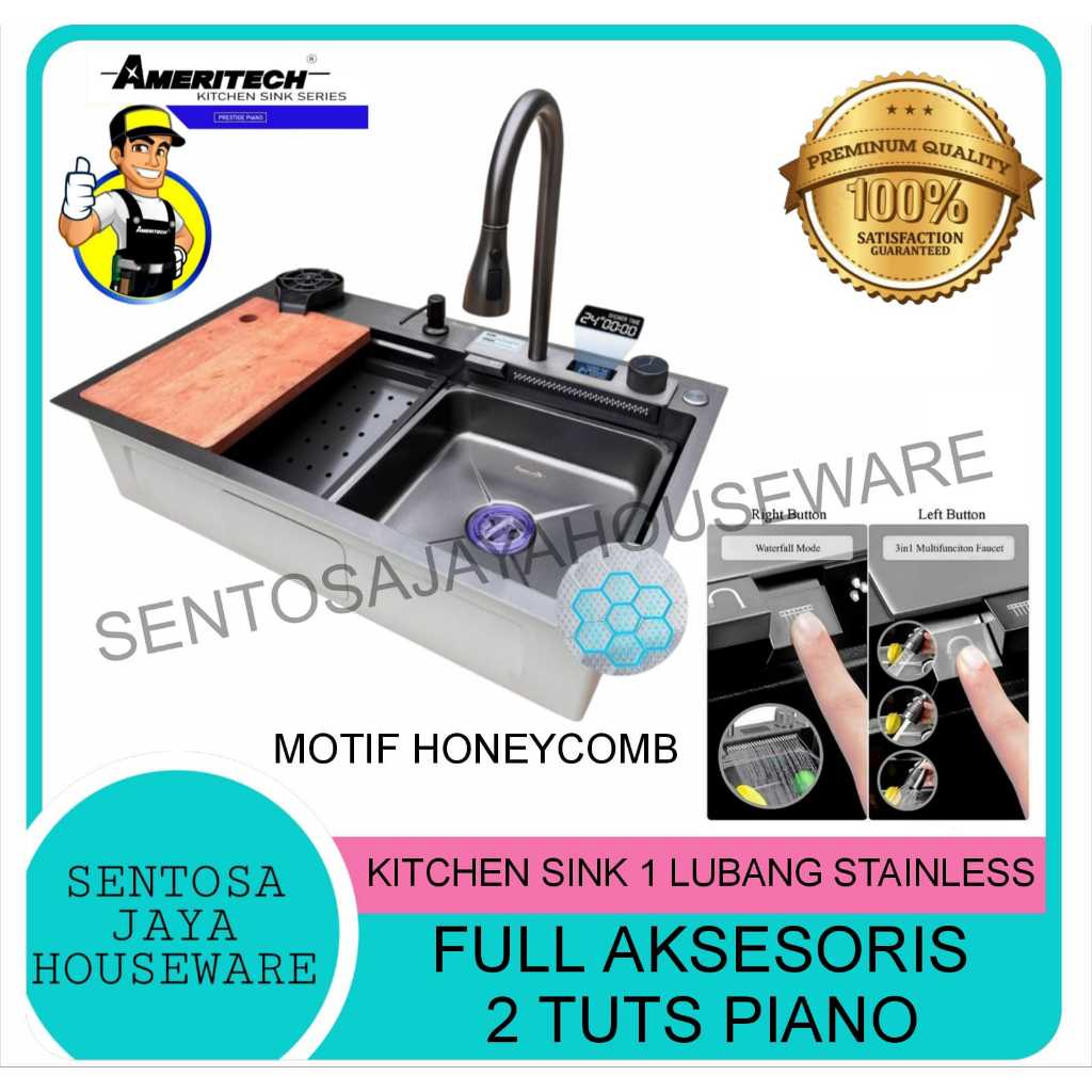 KITCHEN SINK 1 LUBANG STAINLESS BESAR FULL AKSESORIS / WASTAFEL BAK CUCI PIRING 1 LUBANG PIANO
