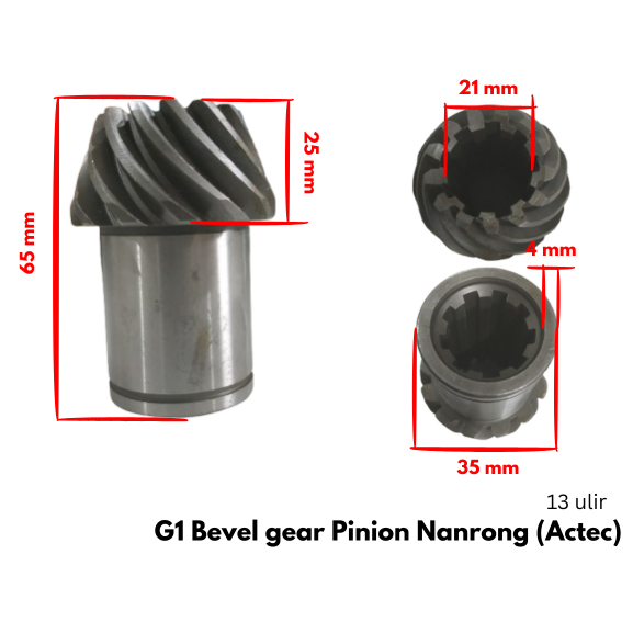 Bevel Pinion G1 untuk Gearbox Actec/Nanrong