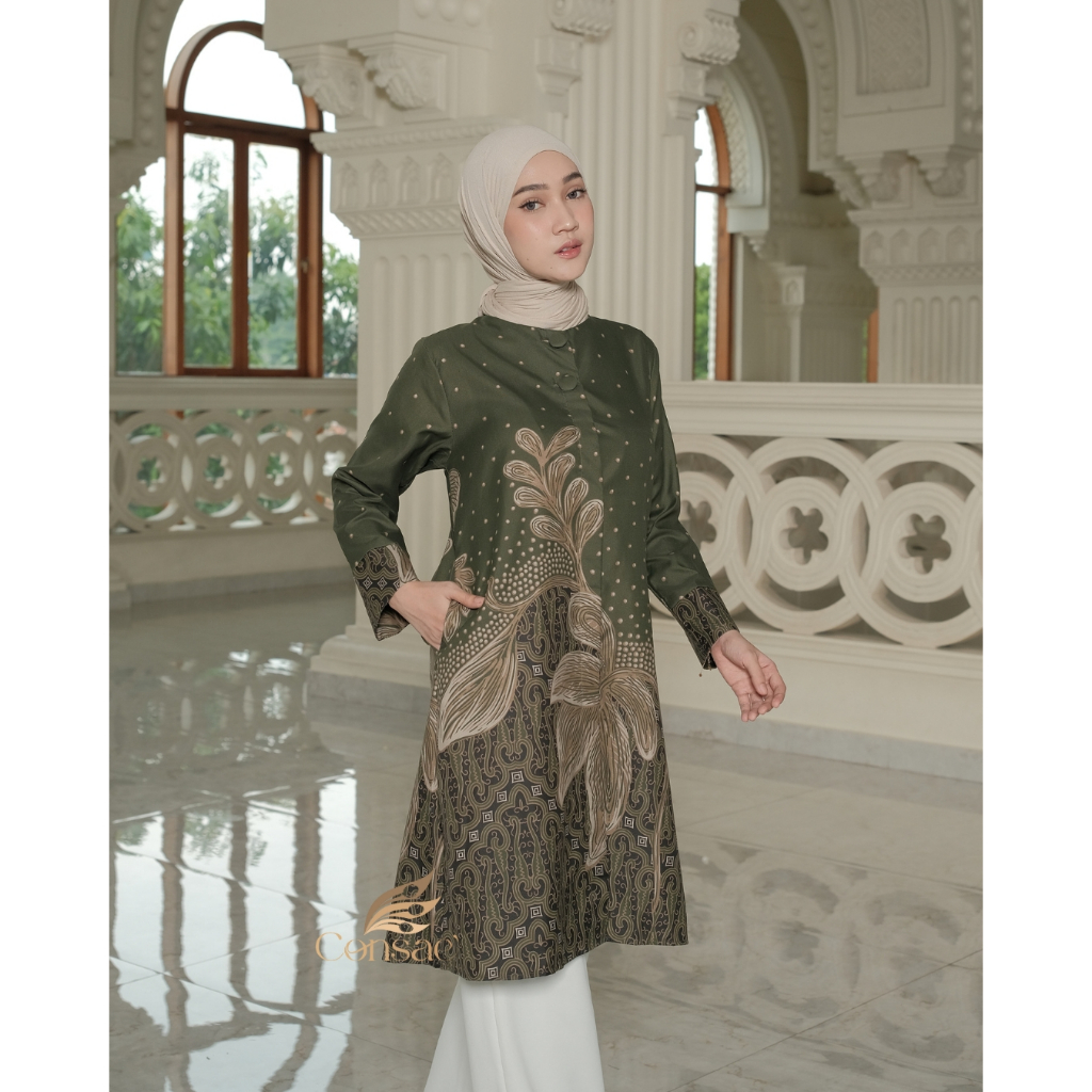 Batik   Couple Kemeja Batik Pria Wanita Tunik Couple Atasan Batik Baju Batik Motif Namara Batik daun