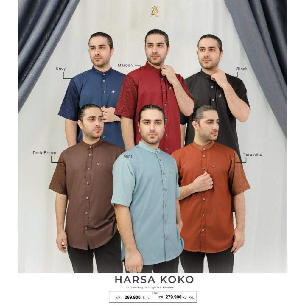 Koko Harsa By Arrafi - Baju Koko Terbaru Arrafi Dewasa Lengan Pendek Pakaian Muslim Pria