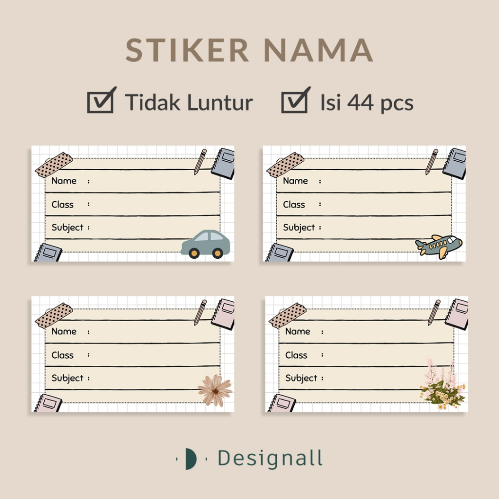 

Designall Stiker Nama Buku Alat Tulis Sekolah isi 44 pcs FW