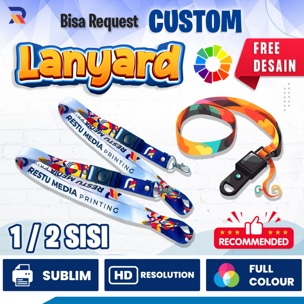 

[BISA PESAN SATUAN] Lanyard Custom Cetak Lanyard 1 SISI / 2 SISI Ukuran2 CM Full Print PREMIUM