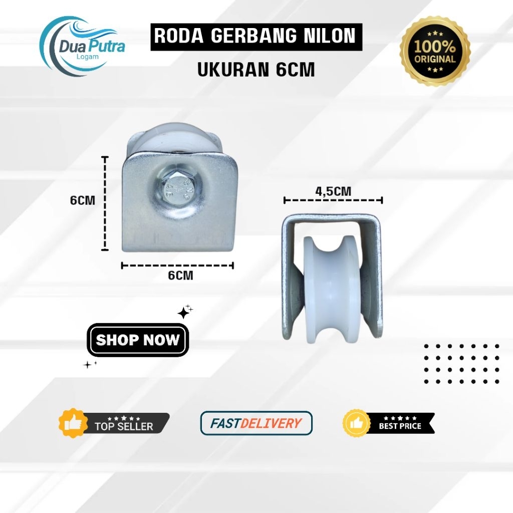 Roda Pagar Pintu Besi Nylon 6cm | Roda Nilon Anti Berisik | Roda Stainless