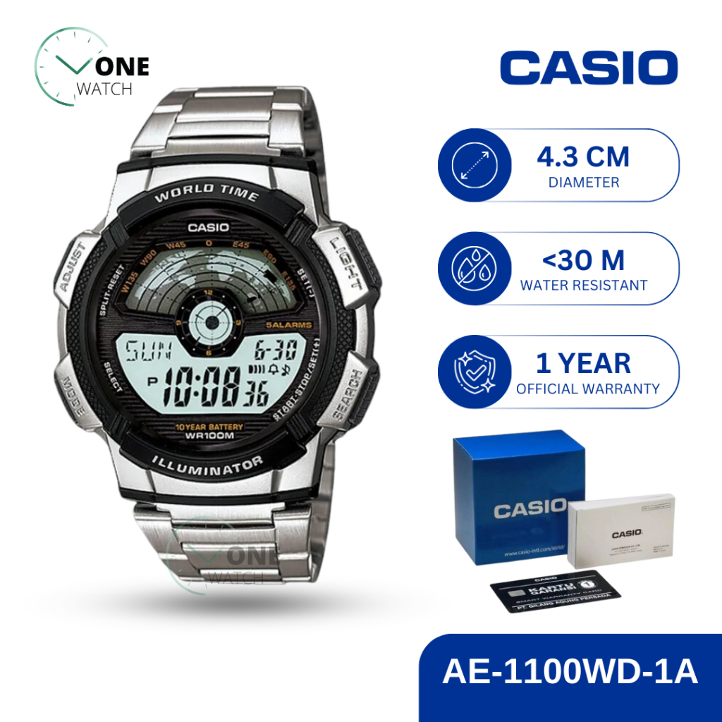 Jam Tangan Casio AE-1100WD Original Pria General Digital AE 1100WD 1100 Stainless GaransiResmi