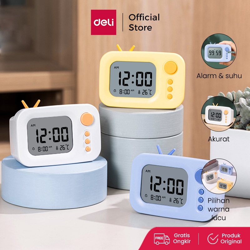 Deli Jam Weker Digital / Smart Alarm Clock Dengan Suhu dan Timer LE104