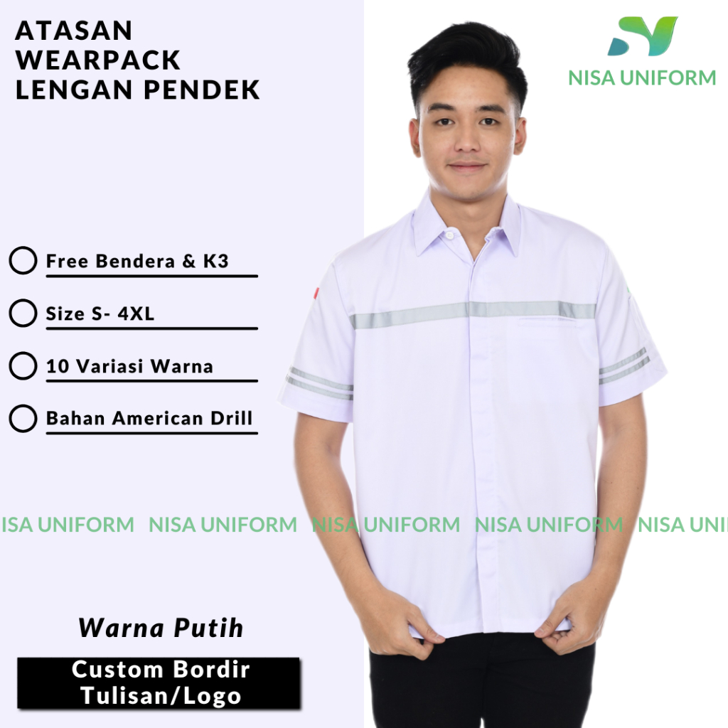 Atasan Wearpack tangan pendek custom bordir/Baju kerja kantor/kemeja karyawan kantor pabrik lapangan