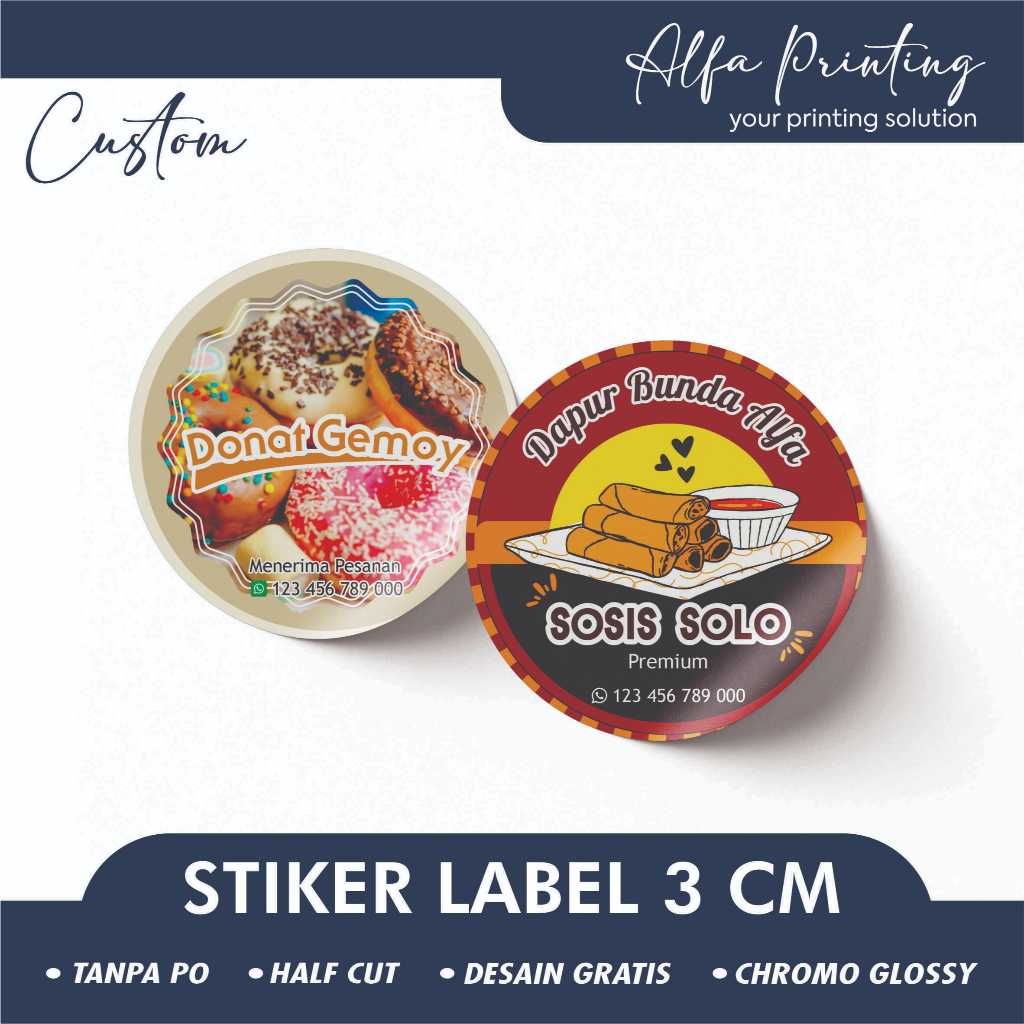 

[3X3] CETAK STIKER LABEL / STICKER LABEL BULAT LABEL MAKANAN FREE DESAIN CHROMO GLOSSY