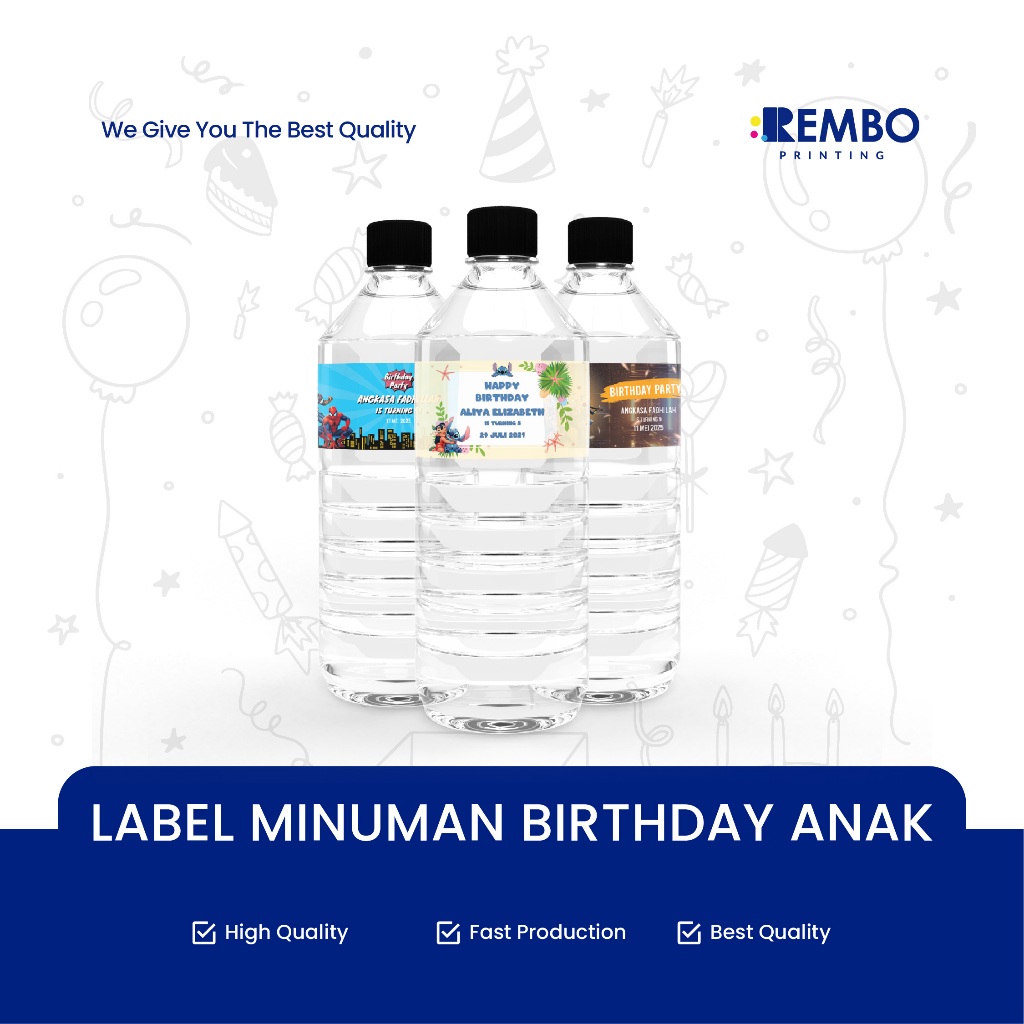 

Label Minuman / Label Minuman Birthday / Label Minuman Ulang Tahun Anak / Ulang Tahun Kuromi / Hello Kitty / Roblox / Avengers / Toy Story / Free Fire / Baby Shark / Labubu