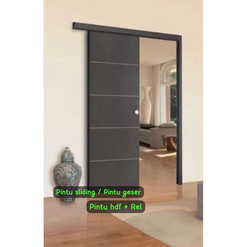 PINTU SLIDING HDF / PINTU GESER SATU SET PINTU HDF + REL TINGGAL PASANG