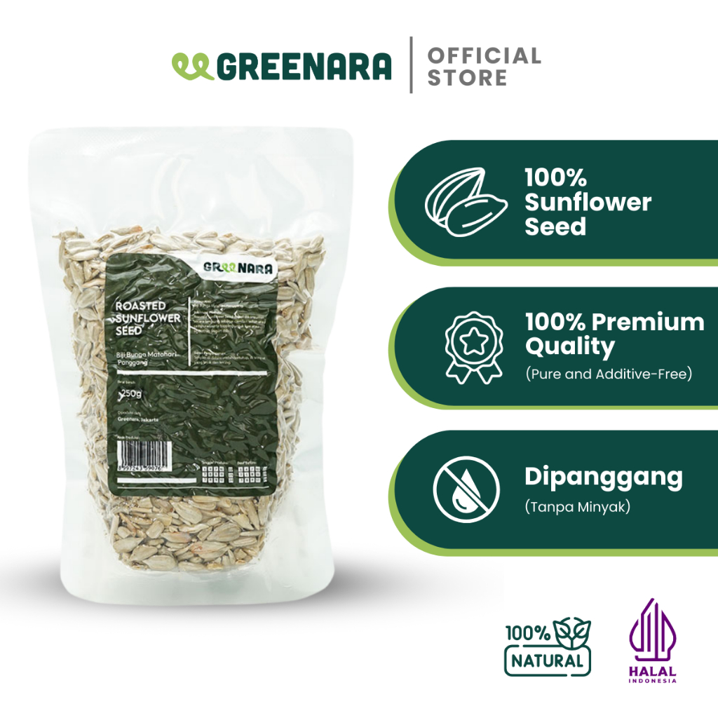 

Greenara Natural Roasted Sunflower Seed 250gr / Kuaci Kupas Panggang / Snack Sehat