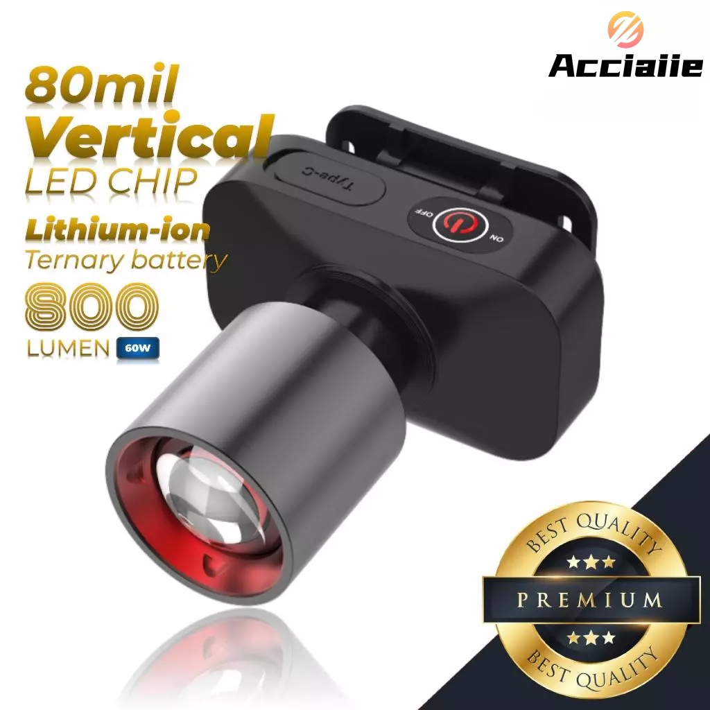 Acciaiie Senter Kepala Super Terang Senter Kepala Anti Air Lampu Senter Kepala