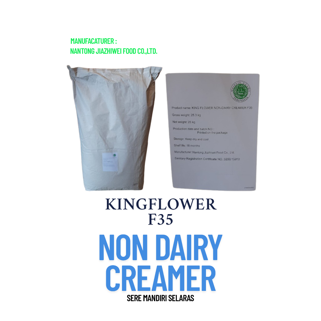 

NDC / Non Dairy Creamer / Krimer non susu KING FLOWER F35 powder/bubuk untuk menggantikan susu sebagai bahan tambahan minuman masa kini untuk kopi, teh, cokelat panas, atau minuman lainnya
