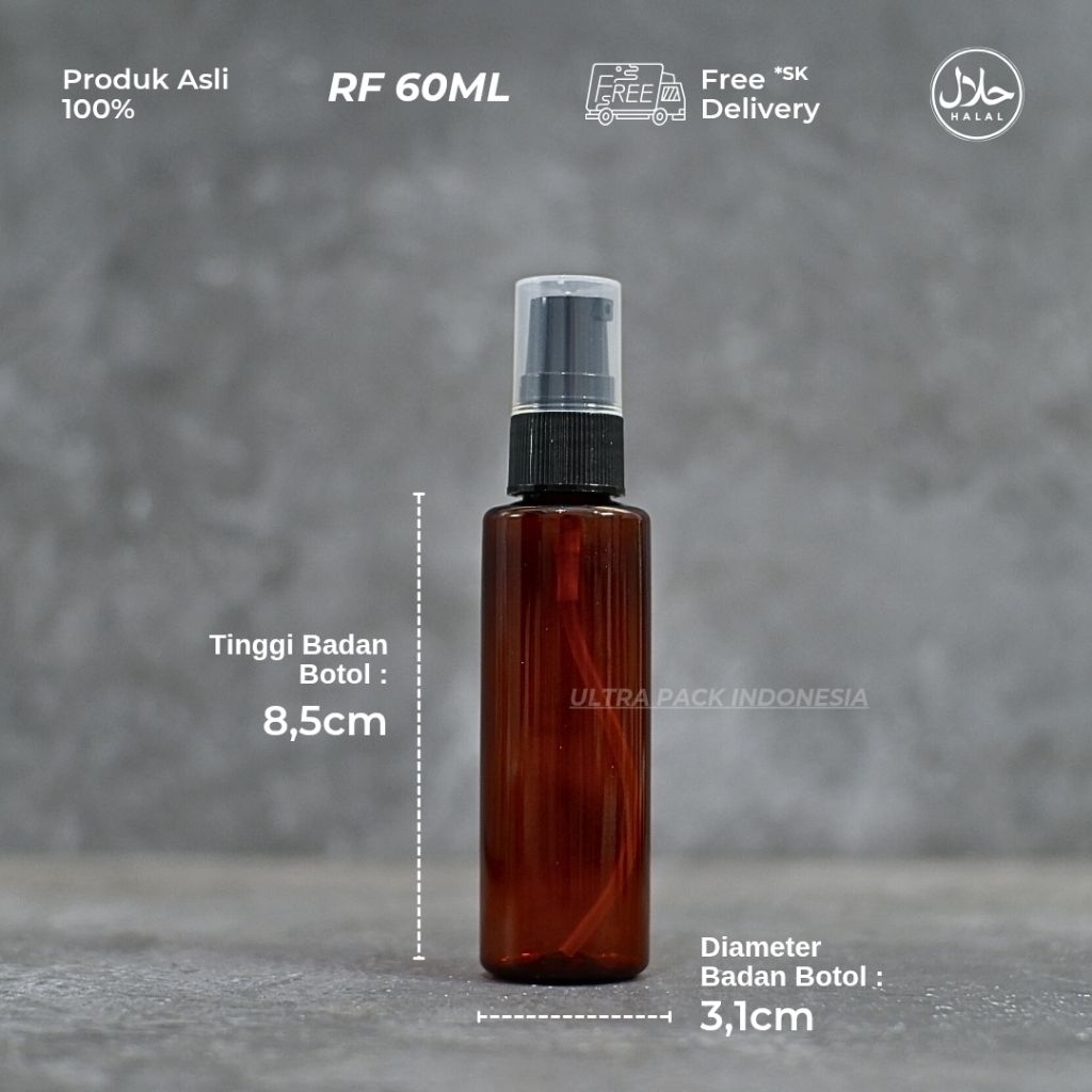 BOTOL PUMP SERUM 60ML - BOTOL PET RF 60ML AMBER + TREATMENT PUMP