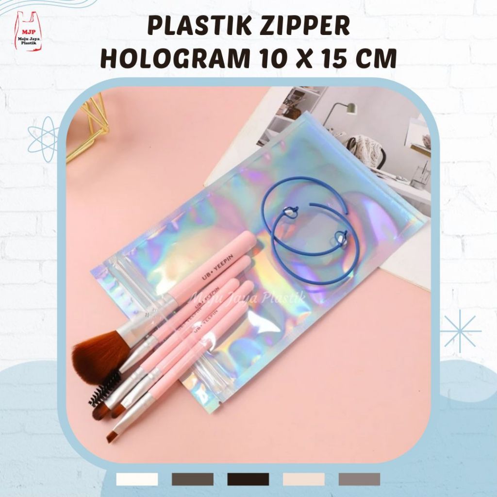 

Plastik Klip Ziplock Zipper Hologram 10x15cm Kemasan Ganci Souvenir Aksesoris Kuas Make Up