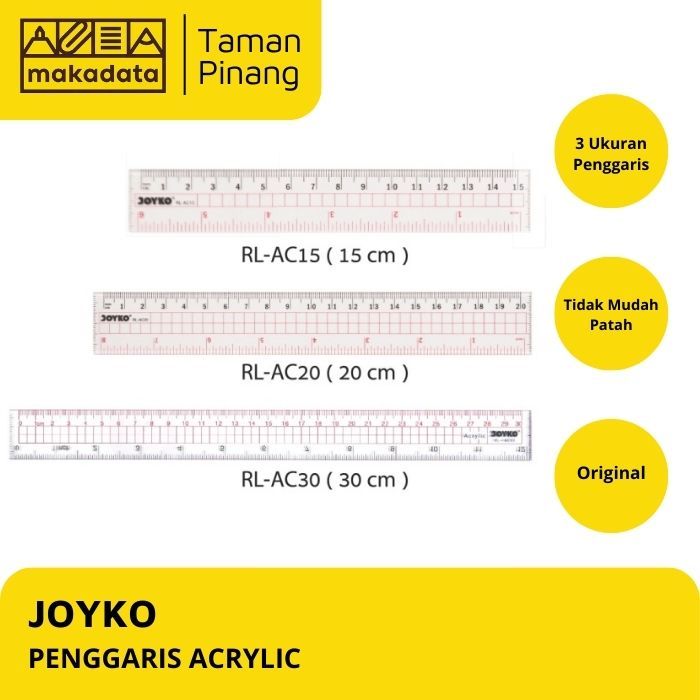 

JOYKO PENGGARIS / GARISAN / RULER 3 UKURAN / PENGGARIS ACRYLIC (1 PCS)
