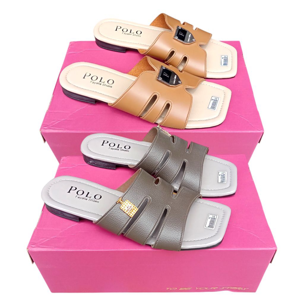 Sandal wanita flat POLO premium Sandal slop wanita teplek model kekinian