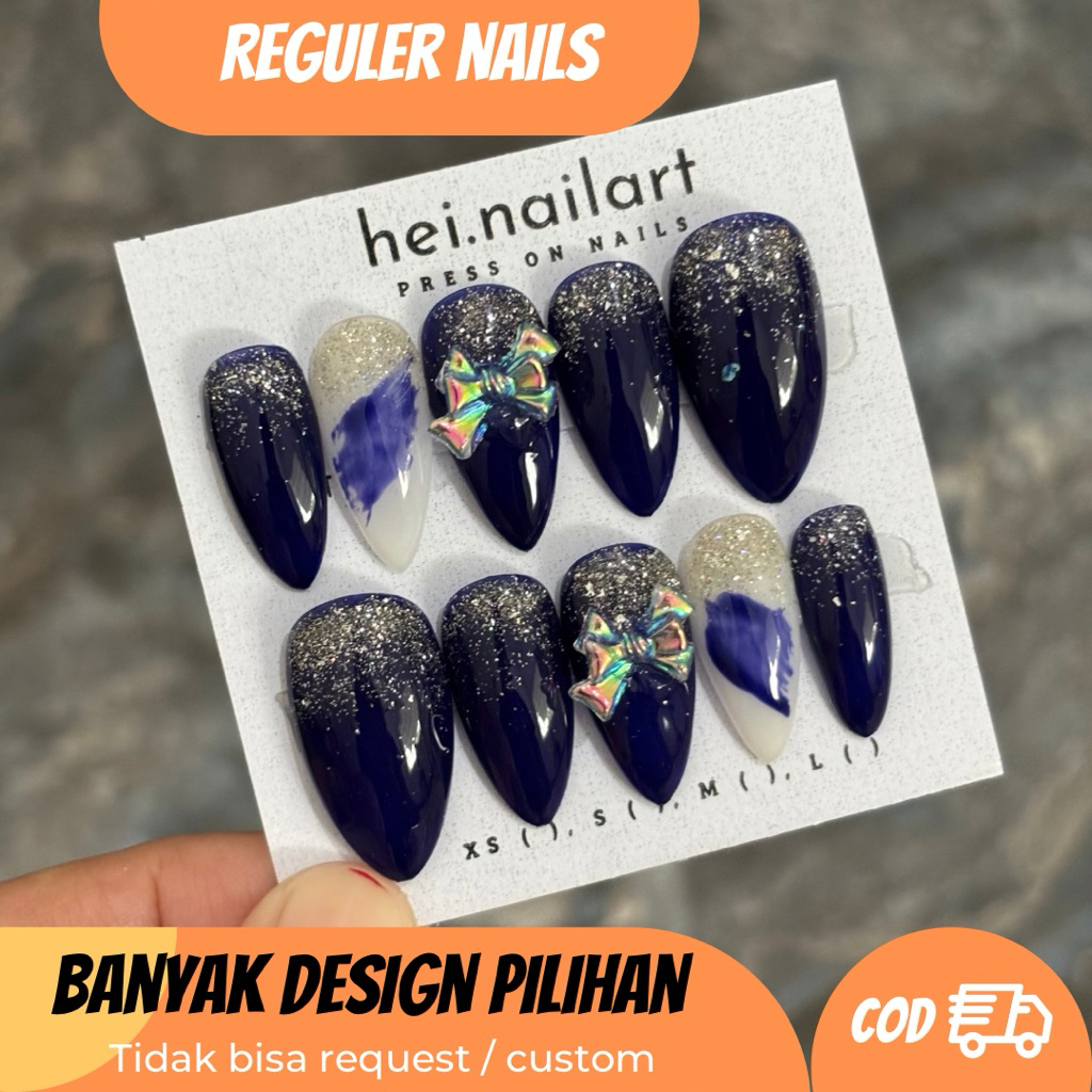 (NL) ~Navy~ press on nails wedding engangement graduation kuku palsu murah nail art Press On Nails F
