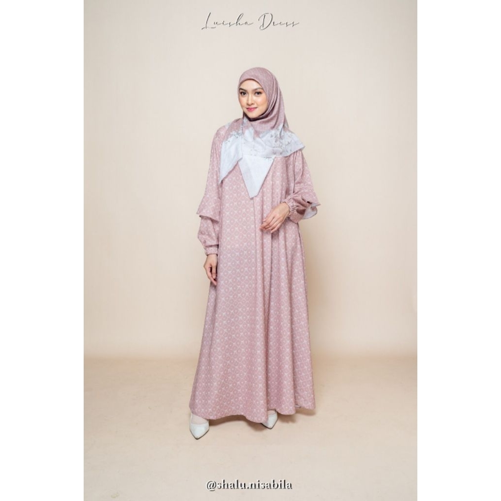 DRESS MONOGRAM SET SCARF LUISHA BY SHALU NISABILA || LUISHA DRESS || GAMIS SET SCARF || GAMIS SHALU 