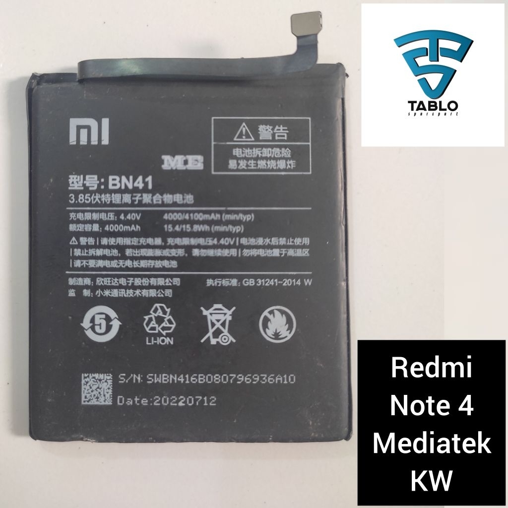 Baterai redmi note 4 mediatek BN41 copotan hp