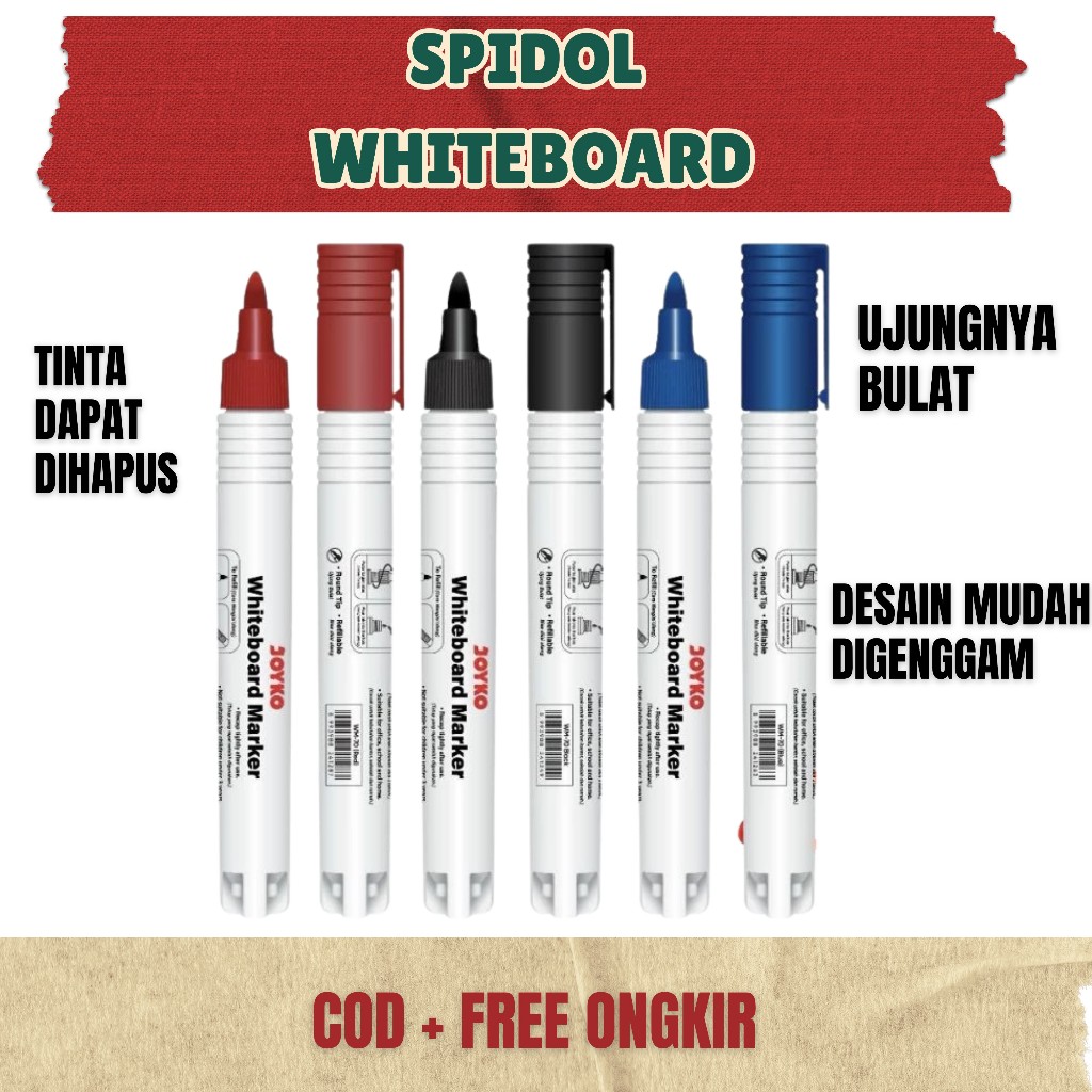

Spidol Whiteboard Joyko Hitam Biru Merah WM-28 | 29 | 30 | Spidol Papan Tulis Putih Joyko Bisa Dihapus | Spidol White Board Bisa Dihapus | Spidol Joyko Warna Hitam | Spidol Marker Joyko WM70 Original | Spidol Joyko Harga Murah | Alat Tulis Kantor Joyko Wh