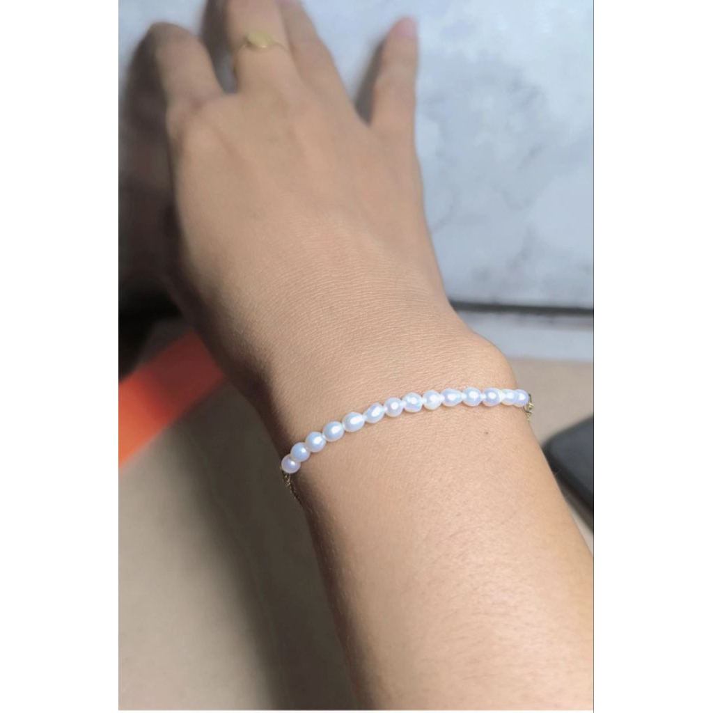 Gelang Titanium Mutiara air tawar size 3-4mm