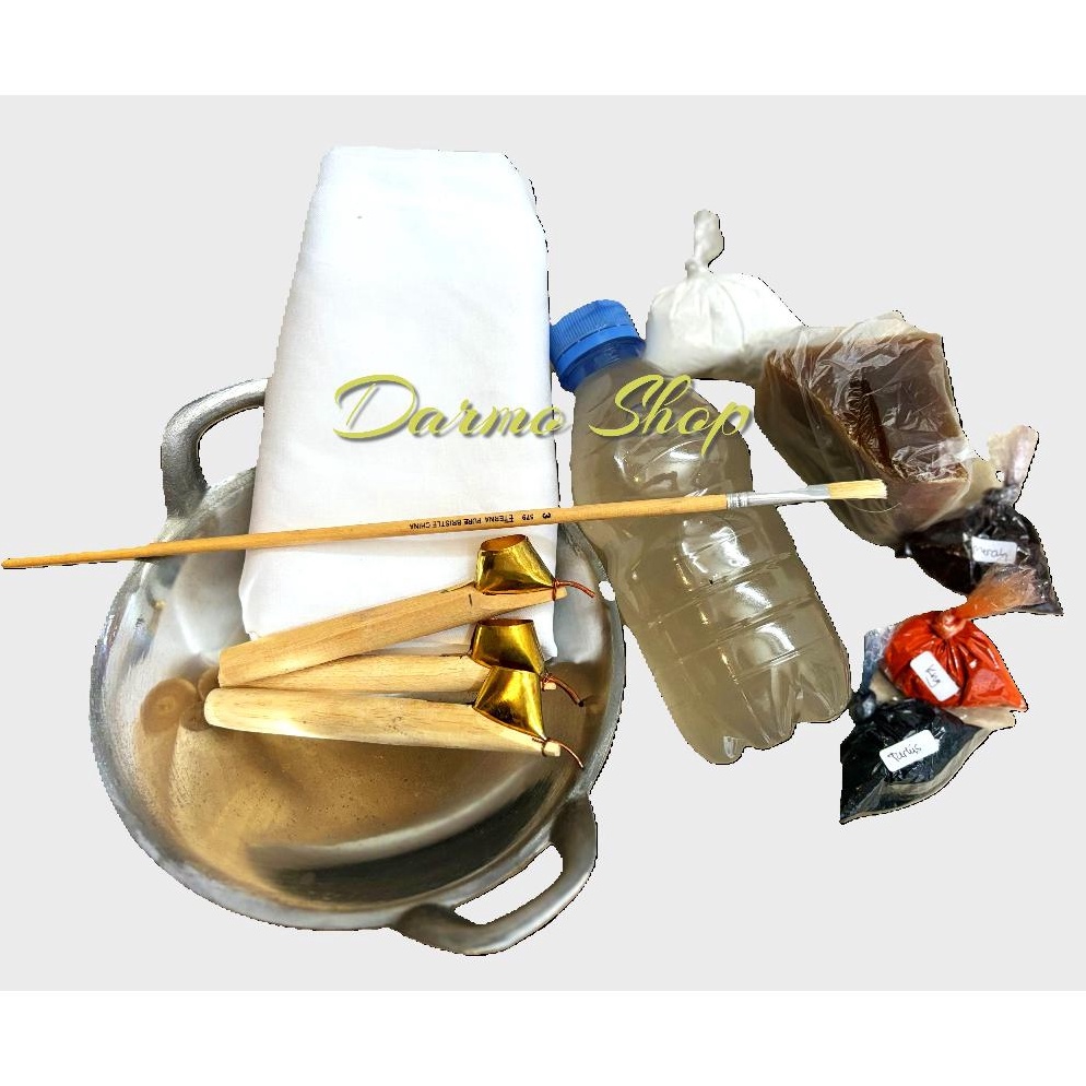 

KODE X1R Paket Alat dan Bahan Batik Wajan Canting Kuas Kain Malam Soda ash Pewarna Remasol Waterglass