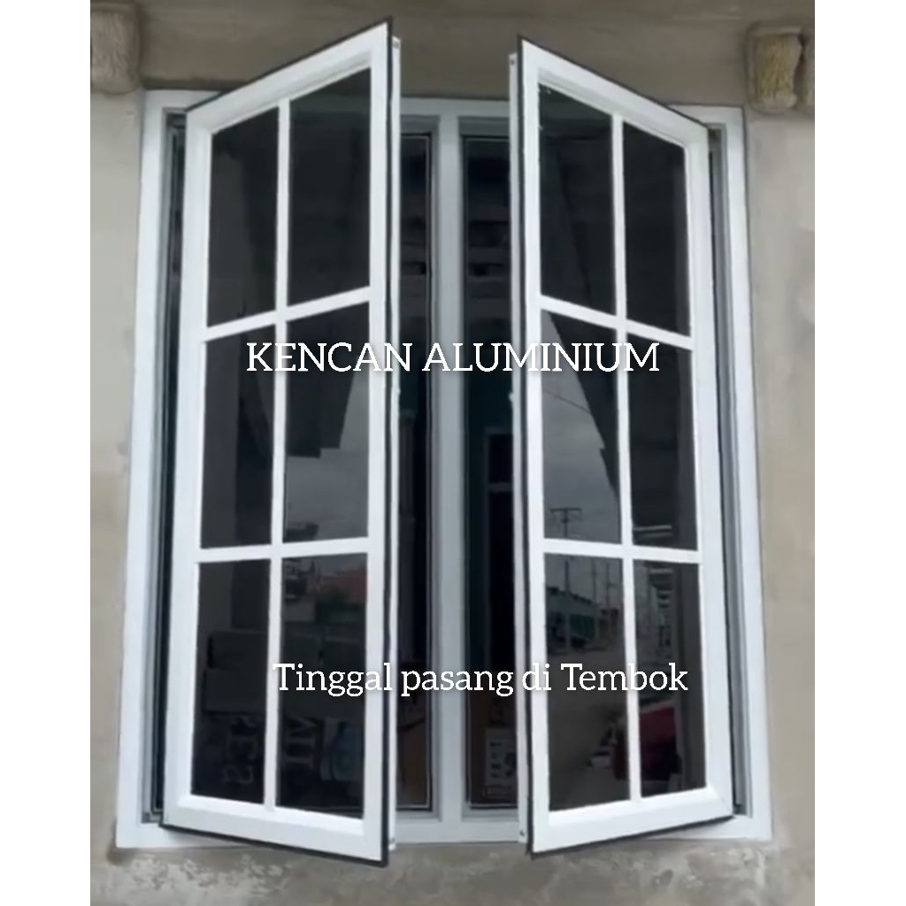 Jendela Aluminium  Dua Daun List Ornamen Kotak" Kaca 5mm Kusen 3inch Inkalum Tersedia ukuran tsb L80