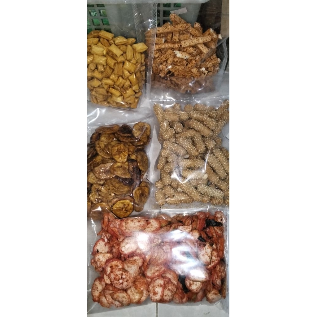 

5 pak snak, kerupuk seblak, basreng bandung, pang2, keripik madu, keciput kemasan ekonomis