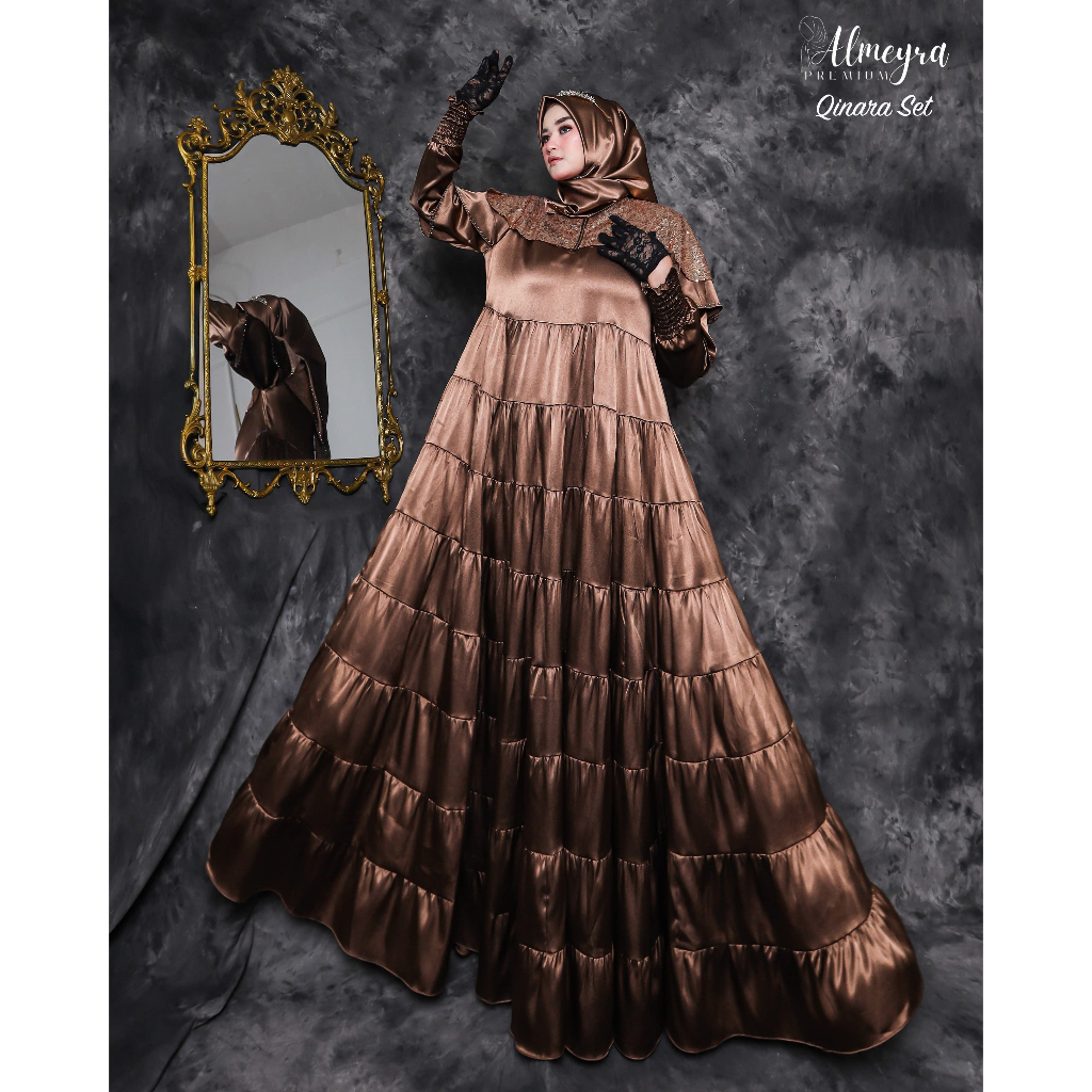 Gamis Murah Cantik Dan Elegan Bahan Matt Armany Silk Cutting Super Lebar Qinara Set By Almeyra