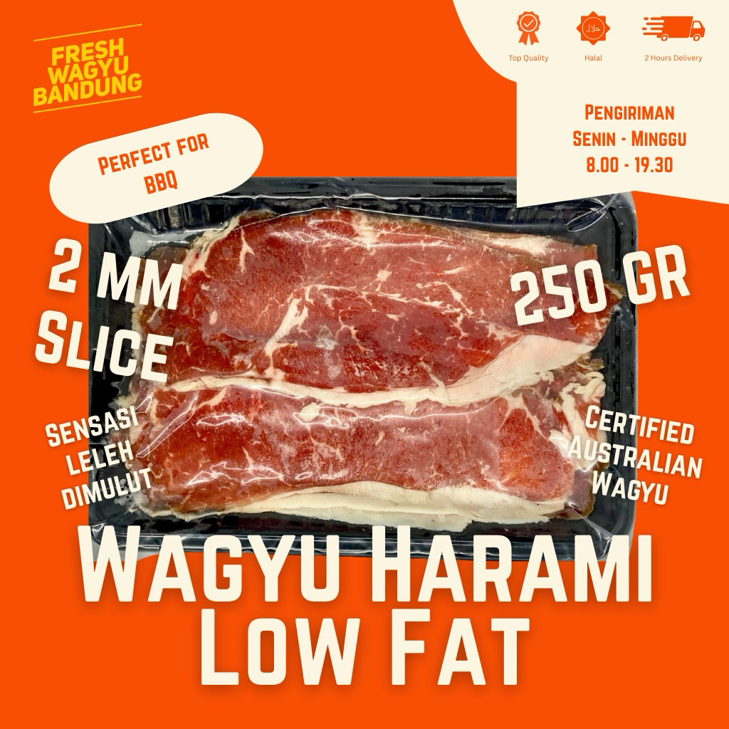 

WAGYU BEEF SLICE HARAMI LOW FAT MB8+ HALAL AUSTRALIA Daging Wagyu Iris Tipis 2MM Shabu Suki Yakiniku Teppanyaki