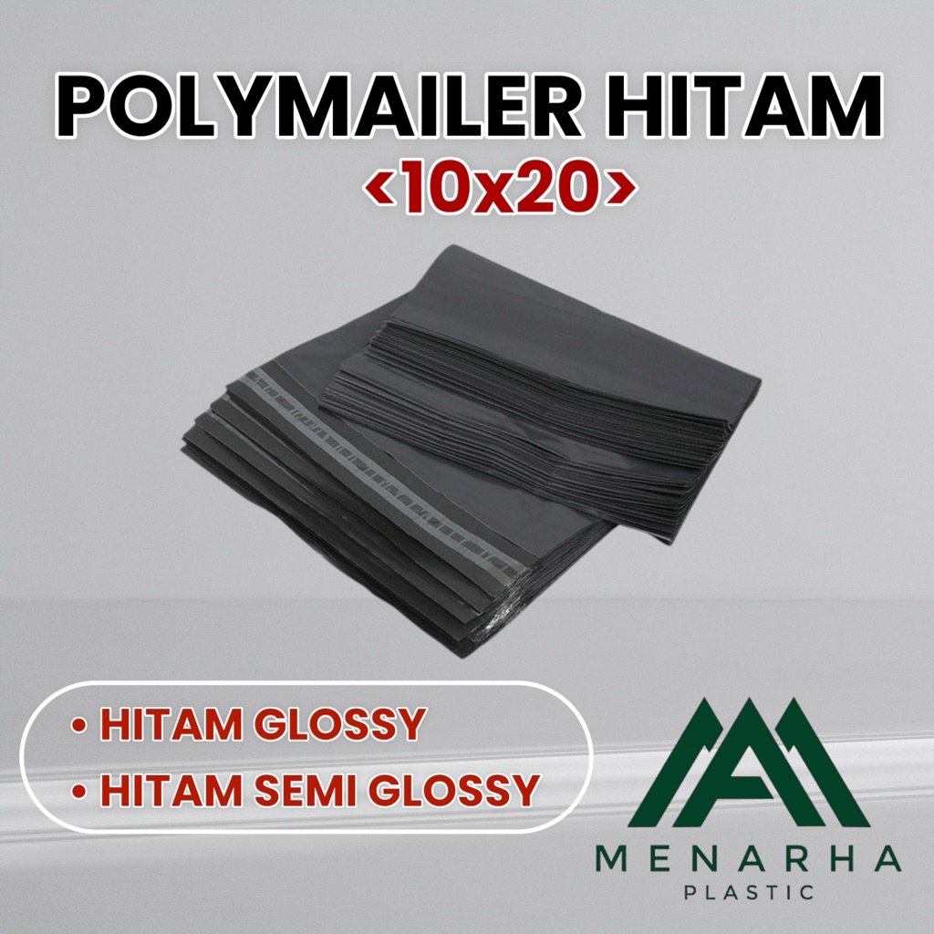 

Polymailer Hitam Glossy/ Semi Glossy Bahan Tebal & Kuat 10x20 (Packing Online Shop)