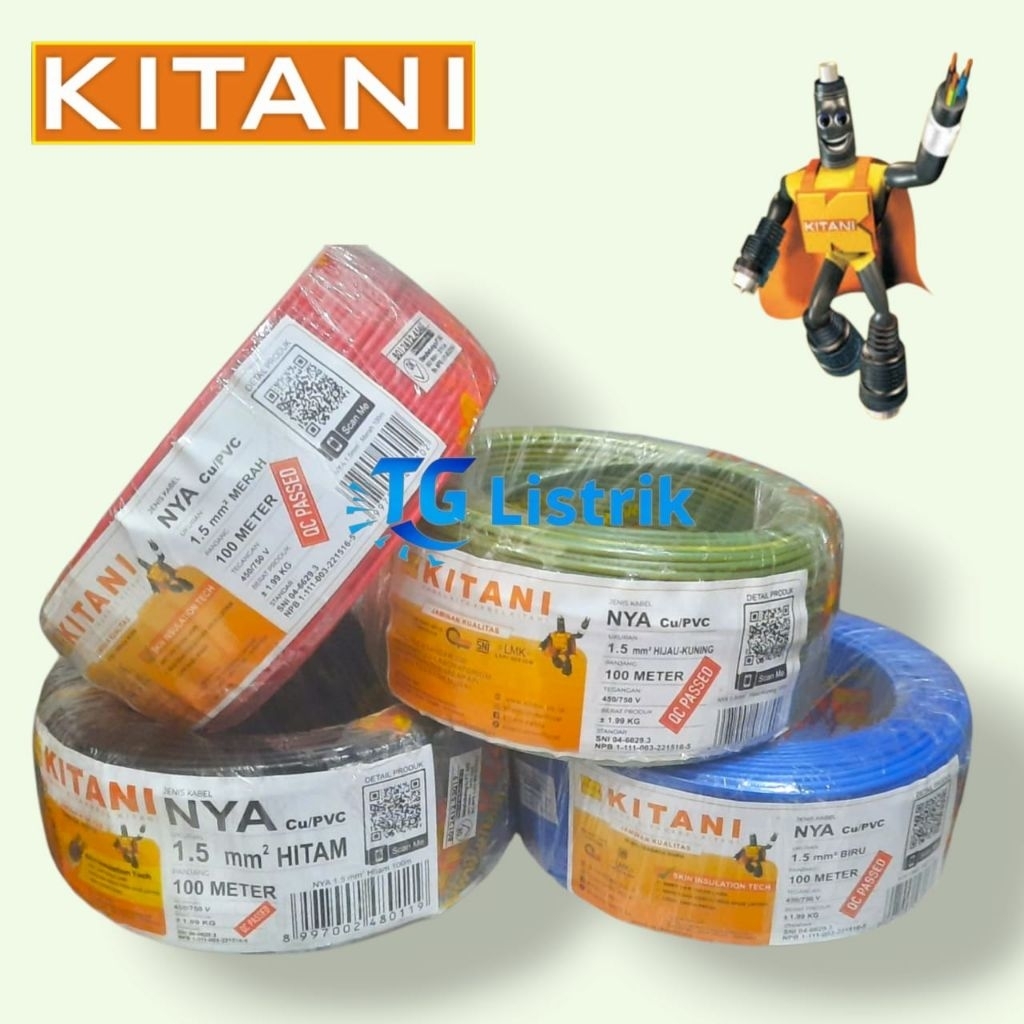 KITANI NYA Kabel Listrik Tunggal 1,5mm Panjang 100 meter Kabel Tunggal/Engkel