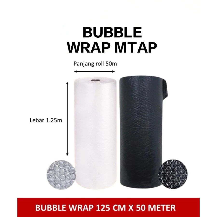 

MTAP Bubble Wrap Roll 125 cm x 50 m 1 Roll Bening dan Hitam Premium Quality - 3 Kg
