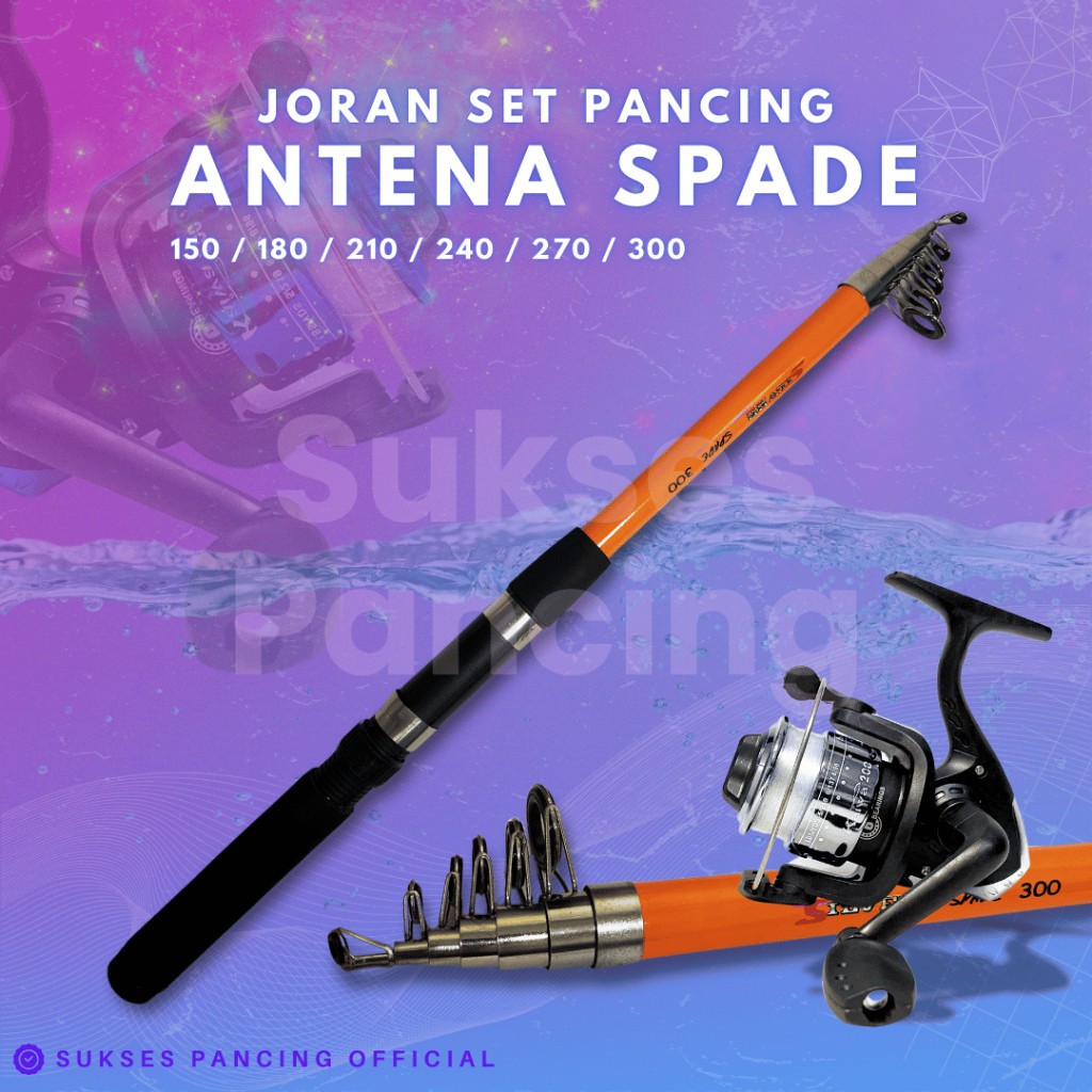 Promo Joran Set Pancing Antena SILVER Spade dengan Reel Free Senar 150/180/210/240/270  300 / 360 CM