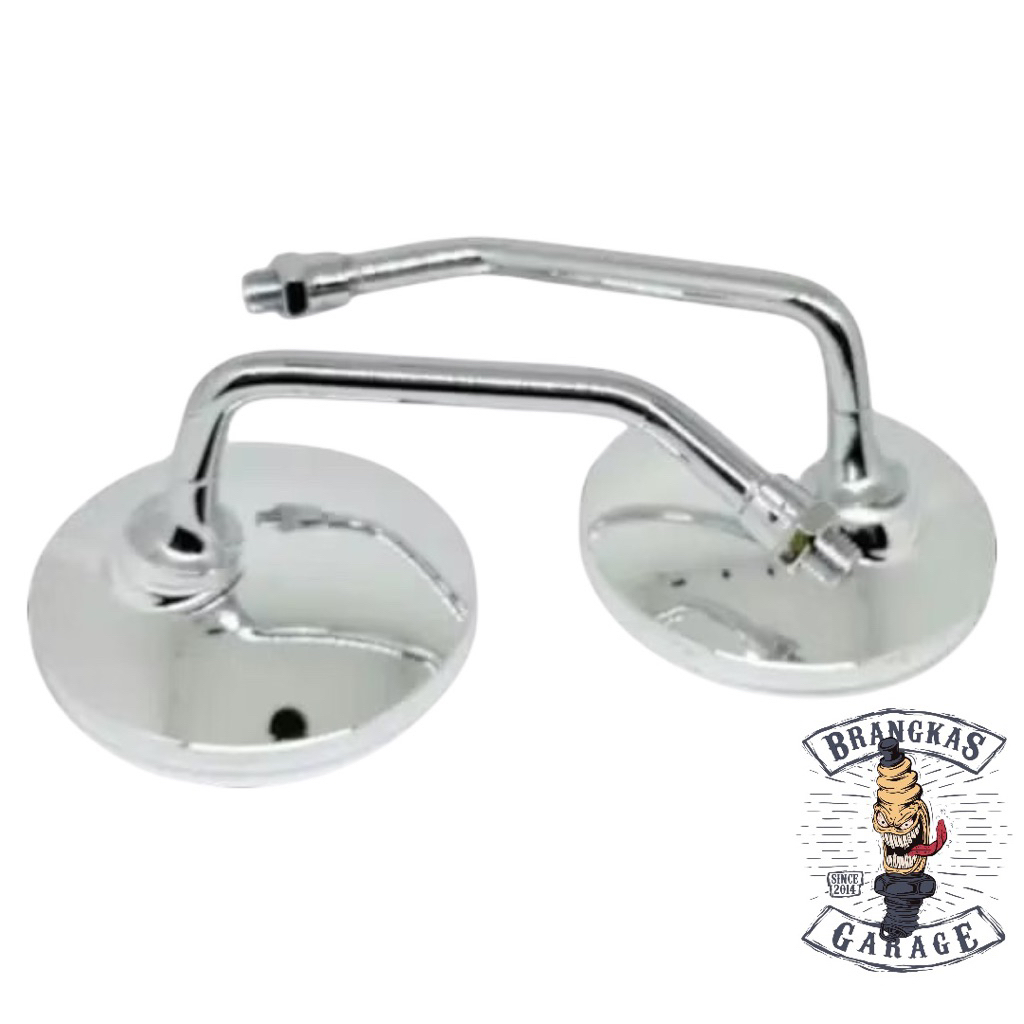 Spion Retro Mini  Pendek Bulat kaca Cembung Putih Universal Motor