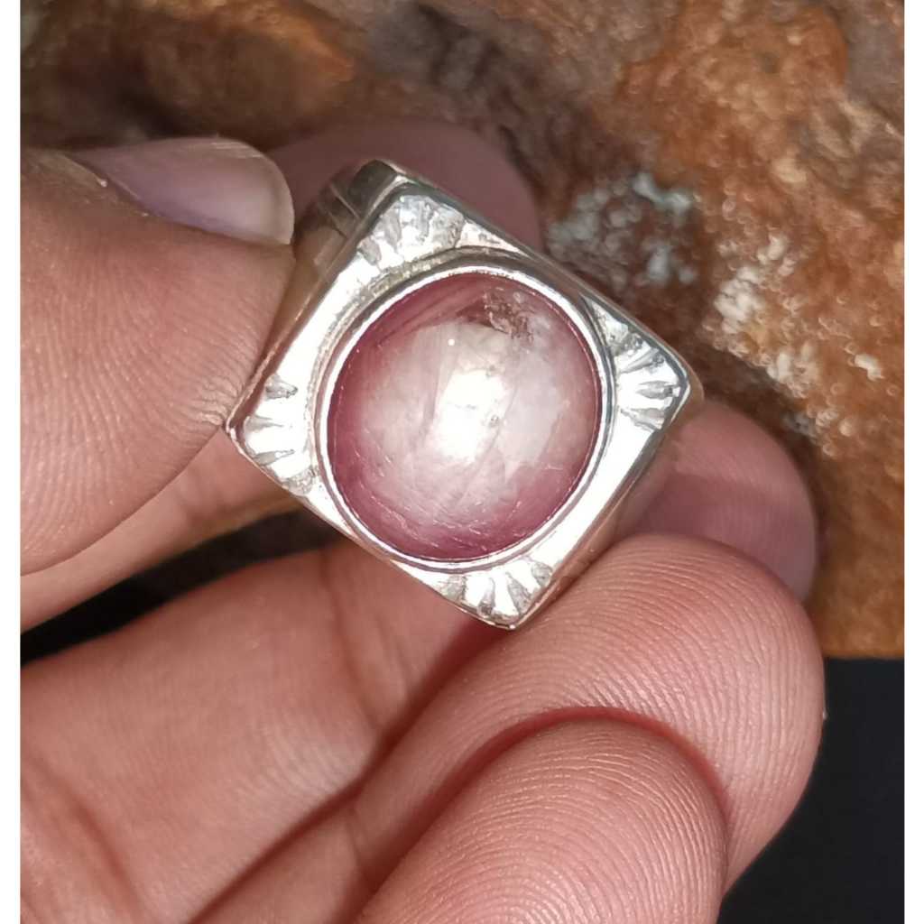 Natural Ruby Star Ring Perak 925 Handmade Tebal