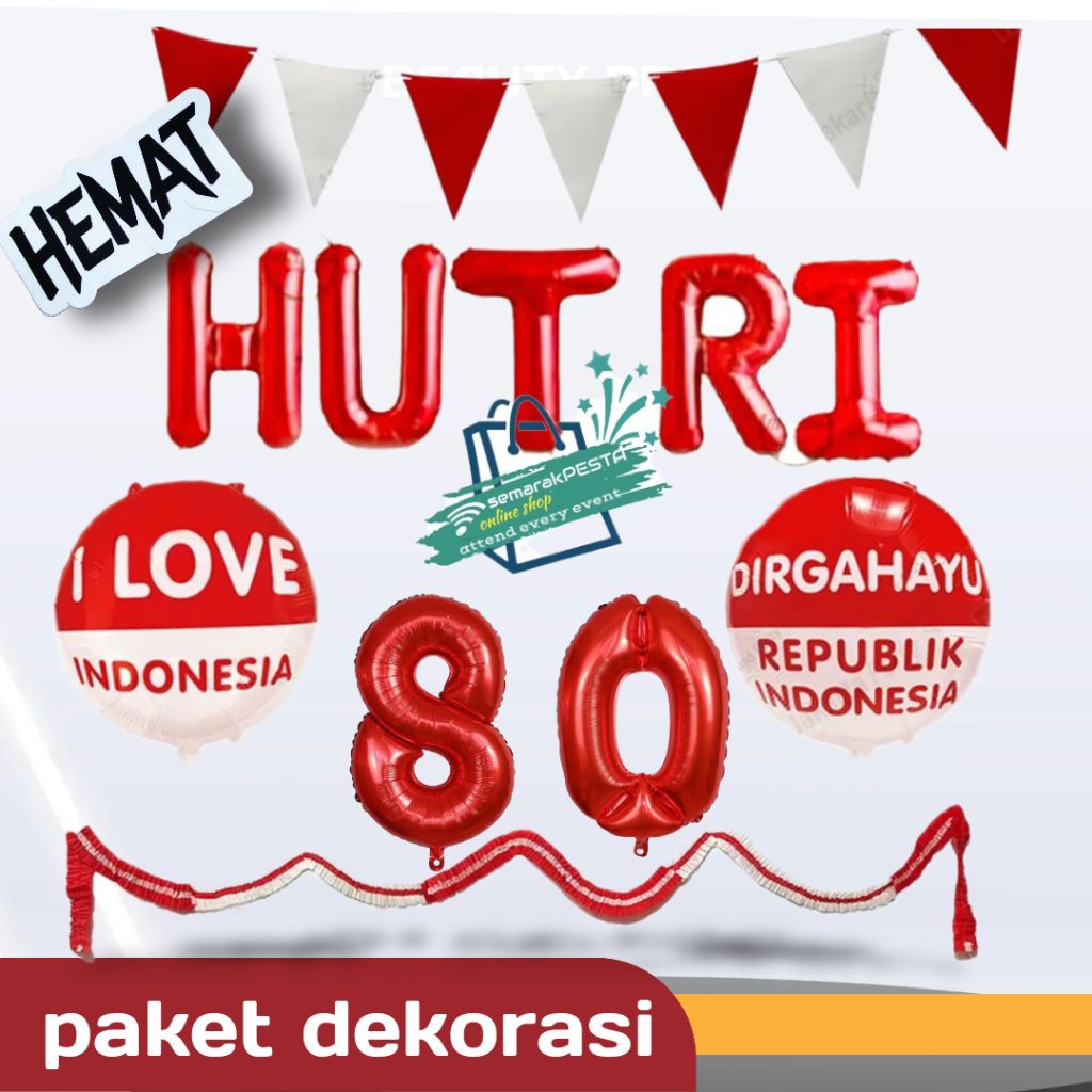 paket lengkap dekorasi agustusan,paket dekorasi HUTRI 80,dekorasi set agustusan,dekorasi dinding len
